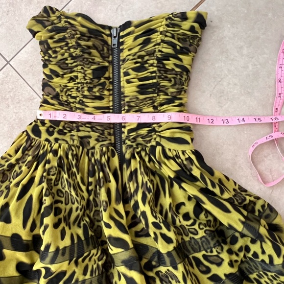 VINTAGE BETSEY JOHNSON strapless lime green and black leopard print dress! - Picture 9 of 12